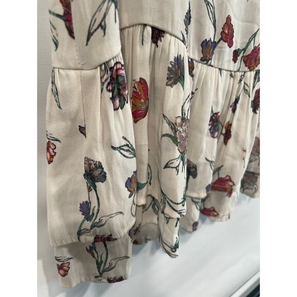 Pleione White Floral Blouse Women’s Medium Sheer V-Neck Long Sleeve Ruffles - Picture 5 of 8